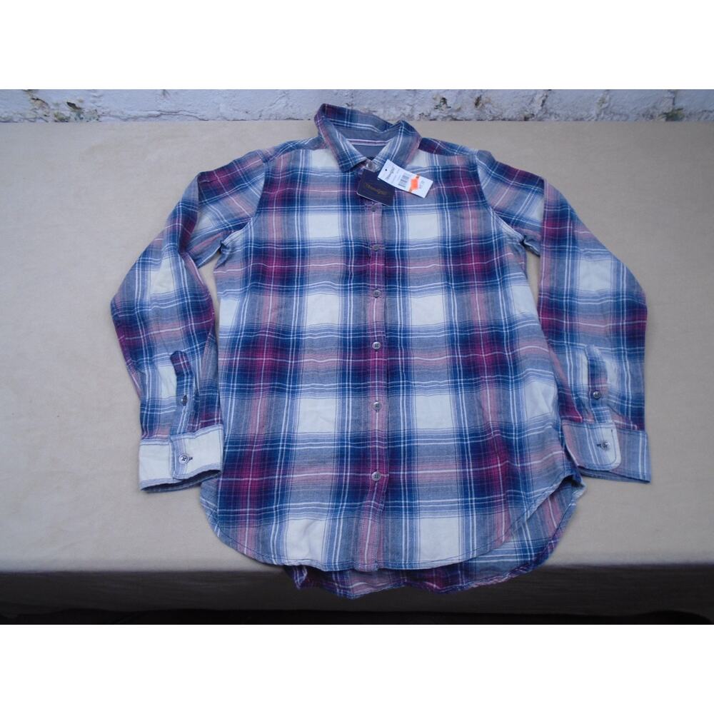 Threadgrit Women’s Blue Plaid Casual Button Up Shirt Long Sleeves Size Small NWT